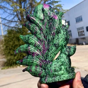 231G Natural green ruby zoisite (anylite) nine tailed fox crystal healing - Picture 1 of 21