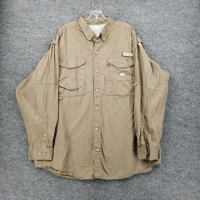 Camisa Columbia PFG Para Hombres 1X Marrón Cabeza de Hueso Manga Larga Abotonada Utilidad Ventilada Foto 1 de 4