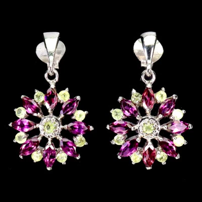 Summer 925 Silver Earrings Marquise Rhodolite Garnet Peridot Gemstone Jewelry - image 1 of 4