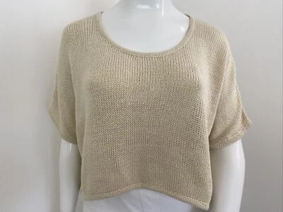 Mink Pink XS-S / Fits Up To 14-16 Oversized Relaxed Boho Beige Acrylic Knit Top Foto 1 de 4