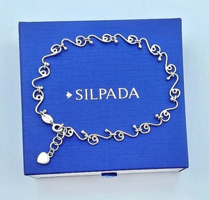 Silpada .925 Sterling Silver "Swirls of Love" Chain Anklet & Heart Charm, A0823 - Picture 1 of 6