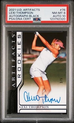 PSA 8 DNA 10 2021 UD ARTIFACTS ROOKIES 76 LEXI THOMPSON RC AUTO-BLACK #d/5 POP 1 - Image 1 of 2