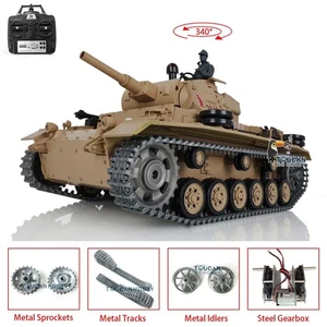 Tanque de radiocontrol Panzer III H RTR 1/16 IR BB de segunda mano modelo 3849 con pista de metal smog - Imagen 1 de 7
