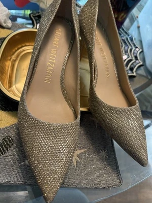 STUART WEITZMAN GLITZY GOLD HEELS Shoes Sz 38.5/8 New - No Box - Image 1 of 4