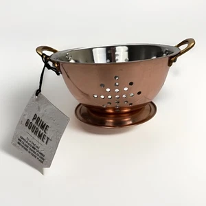 Small 5.7” Copper Plated Stainless Colander Strainer Brass Handles Farmhouse New - Picture 1 of 5
