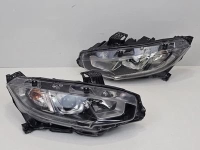Комплект из пары черных галогенных фар для водителя и пассажира Honda Civic 2016-2021 годов выпуска - Изображение 1 из 4