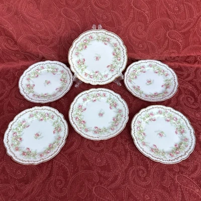 Antique Limoges Coronet France MoeM Hand Painted Dessert Plate Pink Roses Gold 6 - Image 1 of 4