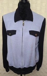 Vtg ST. JOHN Collection Jacket Santana Knit Zip Front Blue Black Sweater Large  - Picture 1 of 13