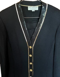 Pantalón Traje Chaqueta St. John Noche Negro Dorado Talla 8 10 Santana Tejido Adornado - Imagen 1 de 9