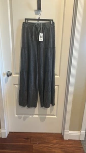 Easel Tiered Drawstring Gray Mineral Wash Palazzo Pants Size Small - Picture 1 of 8