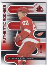 2022-23 UD SP GAME USED AUTHENTIC ROOKIES RED #215 WINGS JONATAN BERGGREN /222