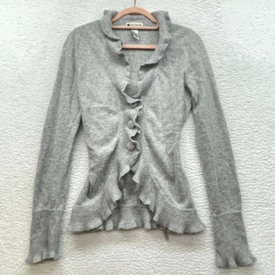Valerie Bertinelli Sweater Womens Medium Gray Cardigan Angora Rabbit Wool Ruffle - Image 1 of 4