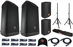 2x JBL EON715 15" Powered Bluetooth Speaker 1300W + 2x EON715-CVR + Accessories - Picture 1 of 12