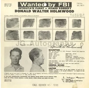 Avviso ricercato - Donald Walter Holmwood/Volo interstatale - Rapina - FBI - 1961 - Foto 1 di 1