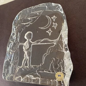 Reijmyre Schweden geätzte Kunst Glas Kristall Briefbeschwerer Nacht Sterne - Bild 1 von 9