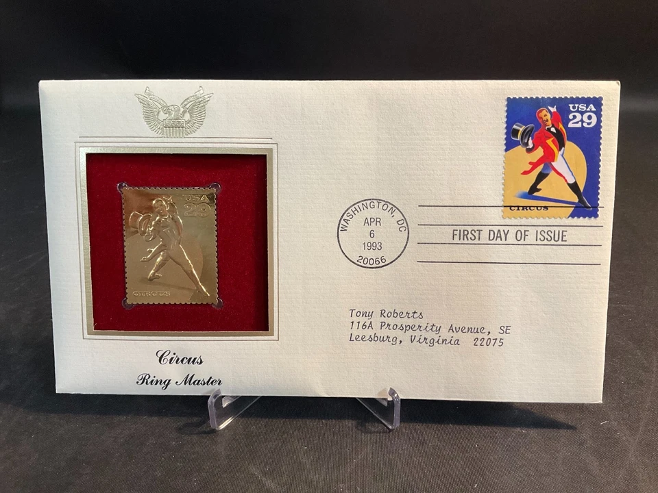 1993 PCS Circus Ring Master 29¢ FDC 22K Gold Stamp Replica - Image 1 of 3