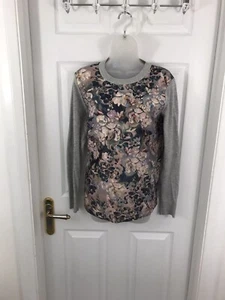 Ted Baker Imijen Grey Metallic Floral Print Front Jumper Size 1 UK 8 - Picture 1 of 3
