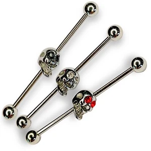 14g Black White Red Sparkle Cz Gothic Skull Industrial Bar H - Picture 1 of 2