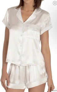 New $48 In Bloom Jonquil Bride Short Pajamas White Blue Satin Womens Medium E20 - Picture 1 of 10