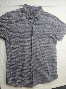 Camicia RVCA uomo XL con bottoni slim fit manica corta blu a quadri SCOLORATA - Foto 1 di 7