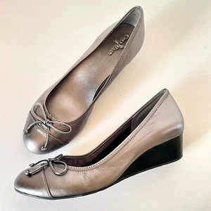 Cole Haan Women's Tali Lace Wedge Metallic Silver Leather Comfort Shoes 9.5 AA - Picture 1 of 8