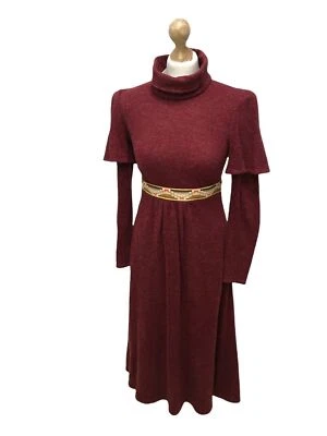 Vestido SHUBETTE of London Mujer Vintage Talla XS 8 Borgoña Lana Tejido EU36 Foto 1 de 4