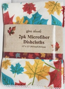 SET OF 2 DIFFERENT PRINTED MICROFIBER DISHCLOTHS(12"x12")COLORFUL LEAVES &RED,RP - Picture 1 of 5