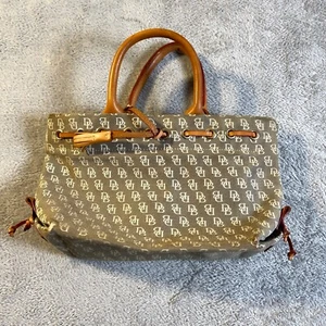Dooney & Bourke Monogram Signature Tassel Satchel Handbag Purse Brown Classic - Picture 1 of 10