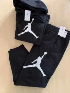 Nike Air Jordan Jumpman Logo Fleece Joggers Hoodie 2 piece Set Black Brand - Picture 1 of 9