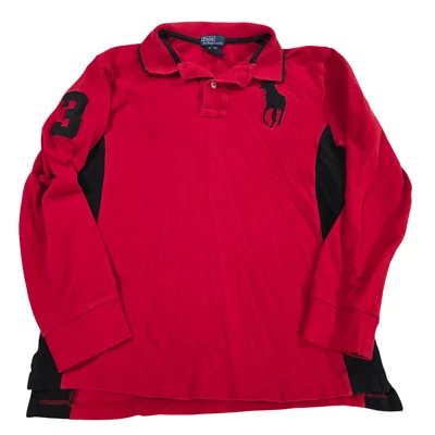Polo By Ralph Lauren Polo Топ красный черный L длинным рукавом Colorblock пони пуловер - Изображение 1 из 4