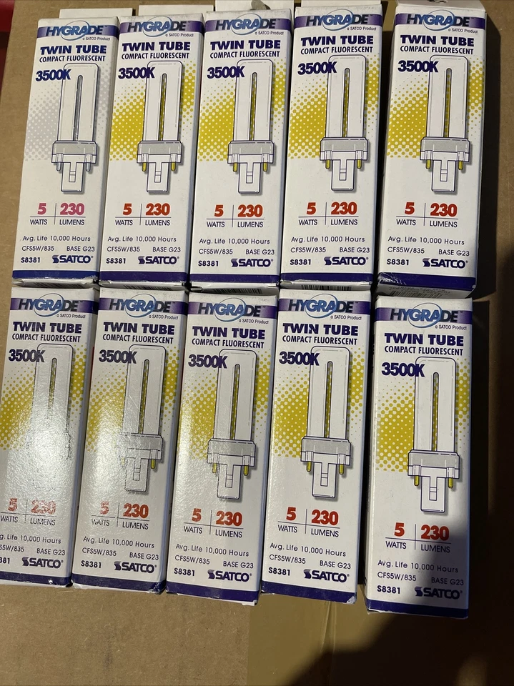 (5) Satco S8381 3500K 5-Watt G23 Base T4 Twin 2-Pin Tube for Magnetic Ballasts - Image 1 of 1