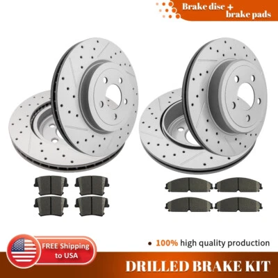 Rotores de freno perforados delanteros y traseros + pastillas de cerámica para Dodge Charger Challenger Foto 1 de 4