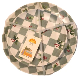 C&C California Home Set 8 Green Holly Plaid Melamine Plates 4 Dinner 4 Salad NWT - Picture 1 of 4