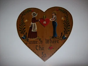 Vintage Rosemaling Holz Herz Plakette, 1984, HOME IS WHERE THE HEART IS - Bild 1 von 14