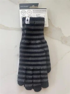 New Smartwool Striped Liner Gloves Merino Wool L Black White Stripe 9-9.5" - Picture 1 of 2