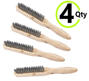 4pc 4 Row Steel Wire Brush Wooden Handle Rust Paint Removal Heavy Duty - Picture 1 of 3