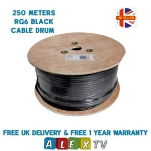 250m Black RG6 High Quality Coax Cable Drum for Freesat Satellite Sky TV Aerial - Picture 1 of 3