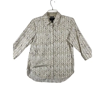 Investments Petites Wrinkle-Free Button-Up 3/4 Sleeve Top Chevron Print 10P Wome - Image 1 of 4