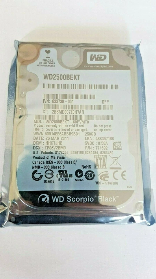 250 GB SATA Western Digital WD2500BEKT-60PVMT0 7200rpm 16MB 2,5 " Disk Nuovo - Immagine 1 di 1