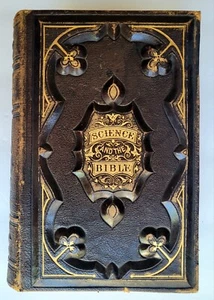 RARE Antique 1871 Science & The BIBLE Religion Book Tooled Leather Deluxe Edit - Picture 1 of 24