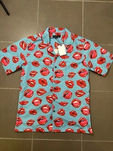 Funky Shirt Sz S Collared Button Up Short Sleeve Loud Woman’s Lips Print BNWT - Picture 1 of 6