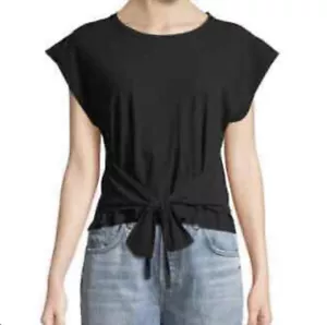 A.L.C. ALC Sz XS T-Shirt Women’s Vera Tie Front Crewneck Tee Black Cotton New - Picture 1 of 5