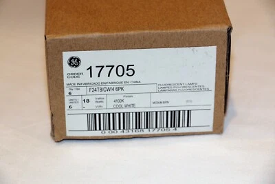 GE 6 Pack Fluorescent Tube Light Bulb 24" F18 T8 18W 4100K Cool White #17705 - Image 1 of 3