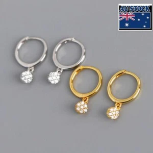 Woman s925 Sterling Silver Starry Cubic Zircon Hoop Earring Clip Huggie Dangle - Picture 1 of 8