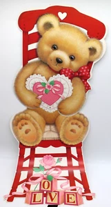 Vintage Large Valentine Jointed Sitting Bear Die Cut Decoration Classroom Board - Picture 1 of 8