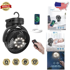 Rechargeable 12000mAh Camping Fan with Remote & Adjustable Bright LED Light - Picture 1 of 8