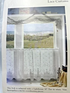 2 NEW Heritage Lace 60" x 30" White Window Tier Light House for Bathroom Bedroom - Picture 1 of 6