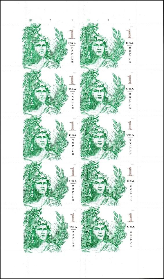 US 5295 Statue of Freedom Emerald Green $1 sheet 10 MNH 2018 - Image 1 of 1