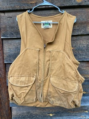 Vintage Ideal Outdoor Brown Hunting Vest Bird Game Pouch Heavy Canvas Camo Lines - Image 1 of 4