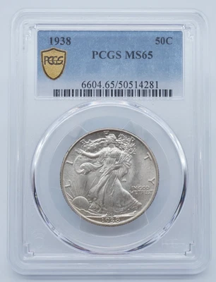 1938 P Walking Liberty 50c Half Dollar PCGS MS65 Gold Shield Label - U2425 - Image 1 of 4